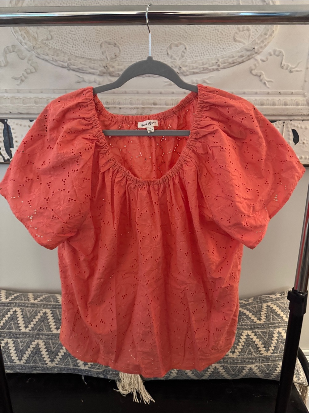 grand & greene Coral Eyelet Puff-Sleeve Blouse